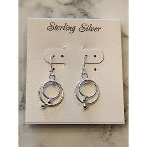 Sterling Silver Double Hoop Dangle Earrings With Ball Accents
